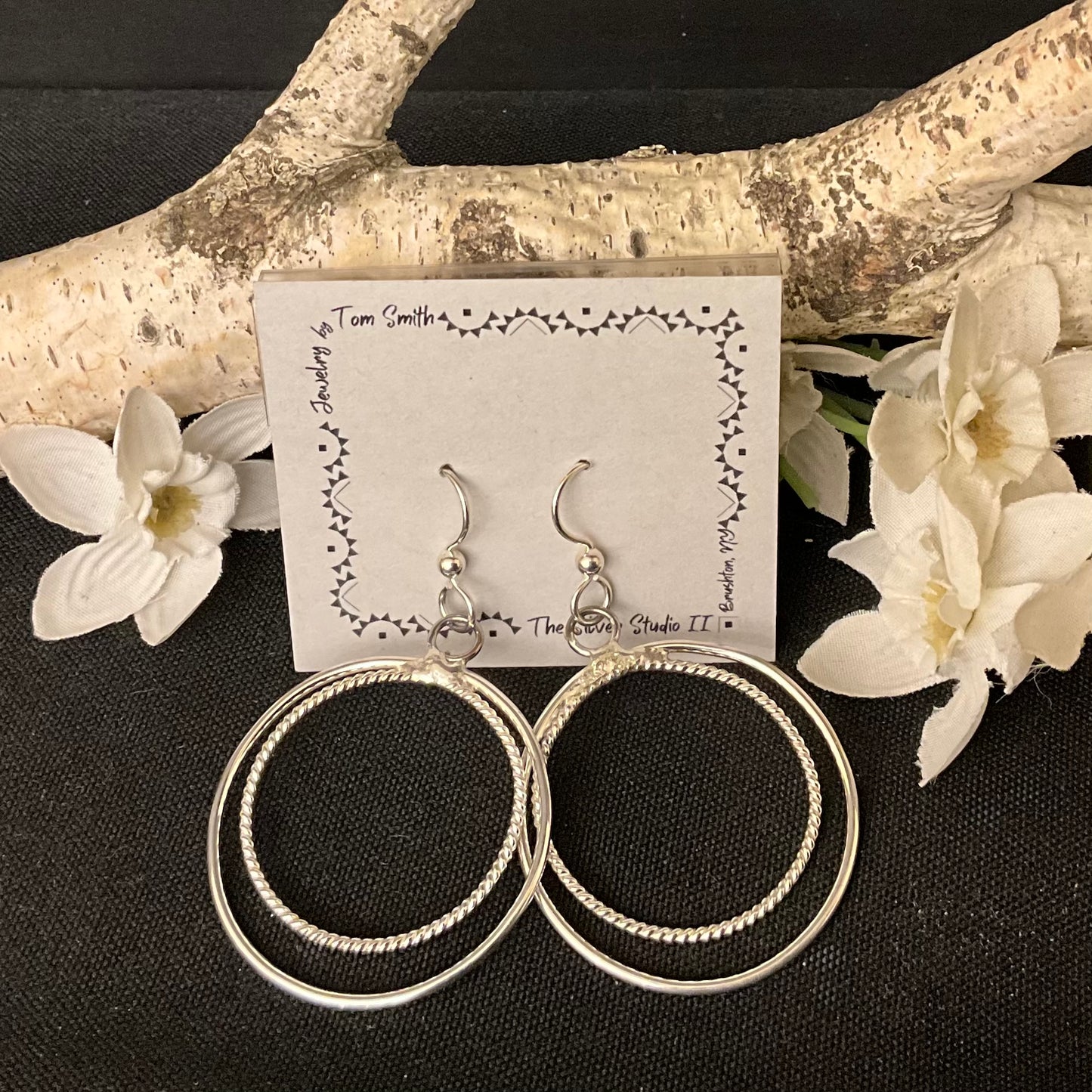 Double Hoop Silver Drop Earrings Medium
