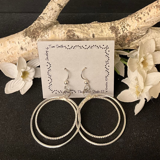 Double Hoop Silver Drop Earrings Medium