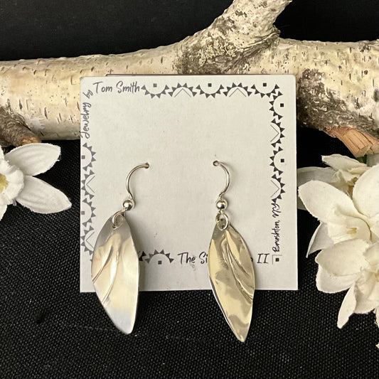 Silver Sheet Leaf Drop Earrings 1.25" L