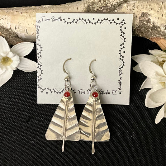 Silver Tree Drop Earrings with Carnelian 1" L