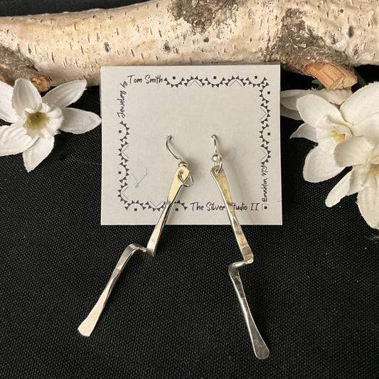 Silver "Lightning Bolt" Drop Earrings 2" L
