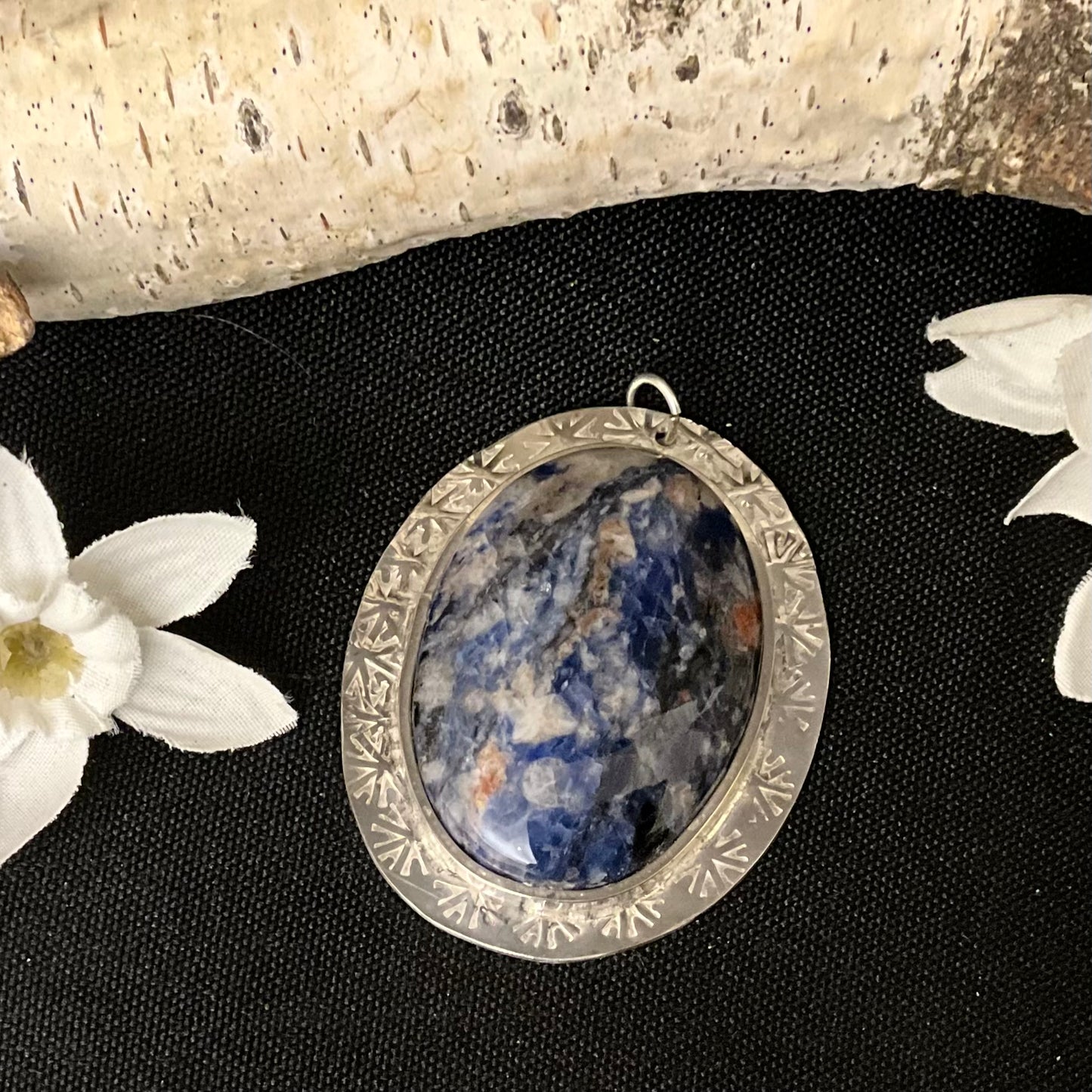 Silver Pendant Sodalite with Ornate Border