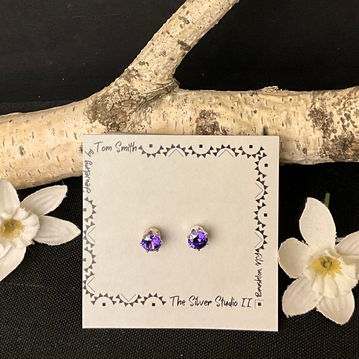 5mm Silver Post Earrings Facet Cut Amethyst