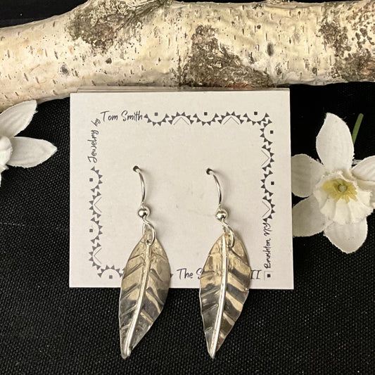 Silver Beech Leaf Drop Earrings 1.25" L