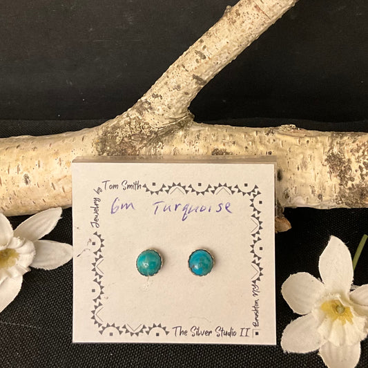 6mm Silver Post Earrings Turquoise