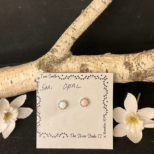 5mm Silver Post Earrings Opal
