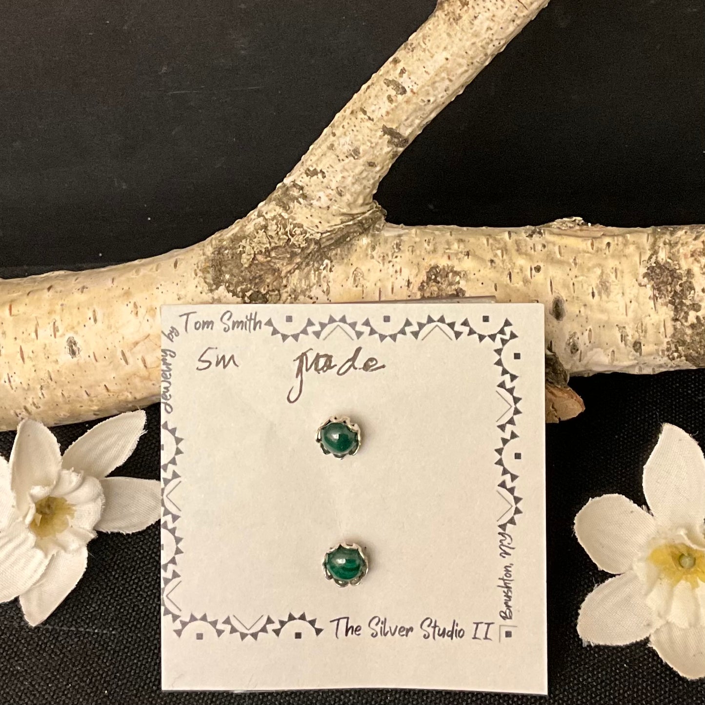 5mm Silver Post Earrings Jade