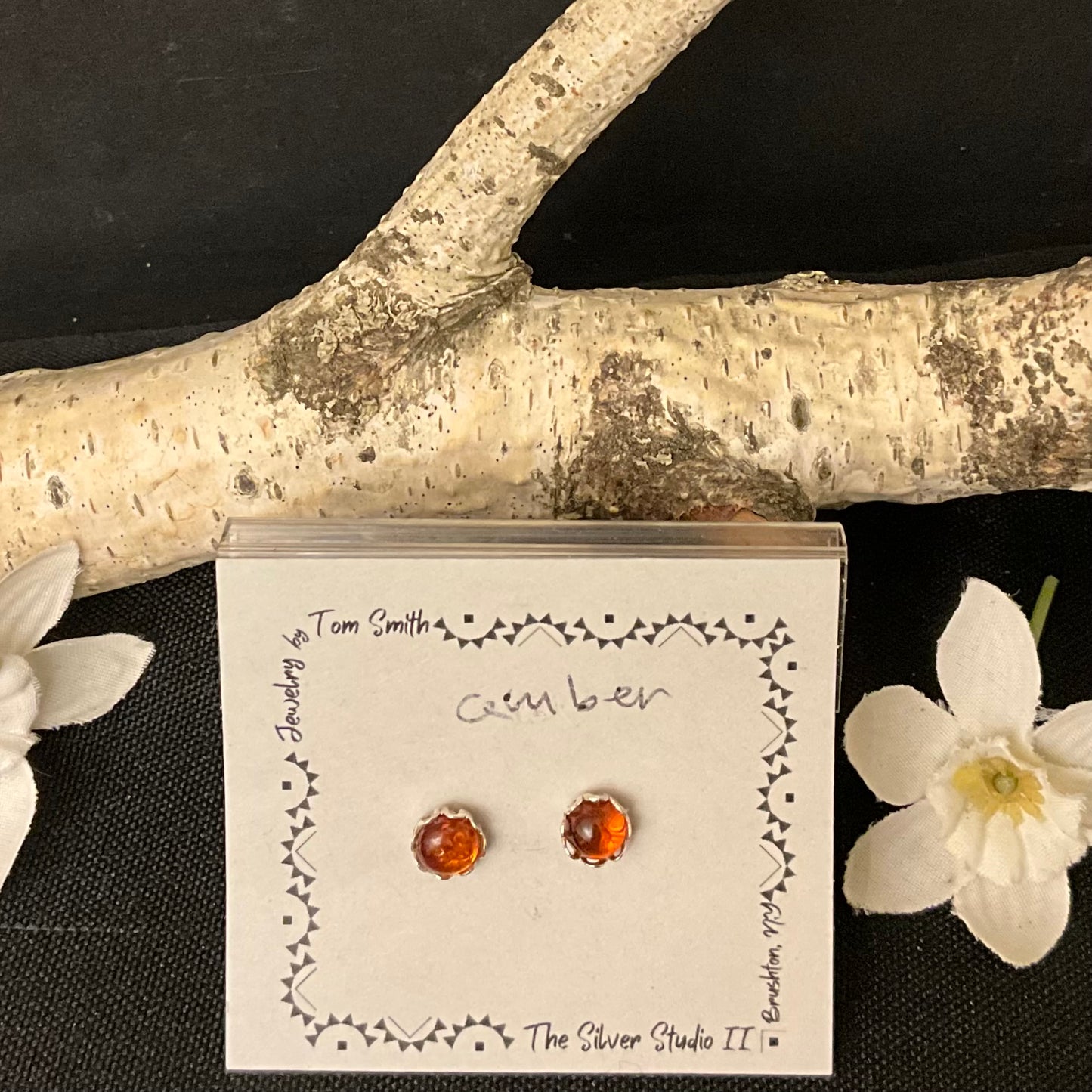 5mm Silver Post Earrings Amber