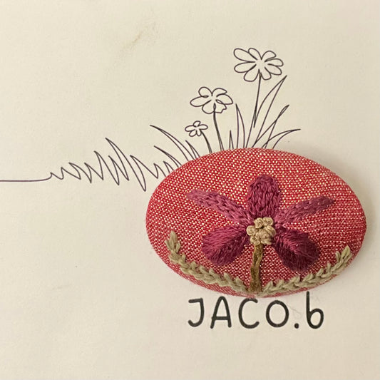 Embroidered Red Botanical Brooch
