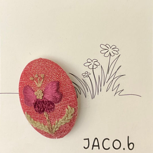 Embroidered Botanical Brooch in Red