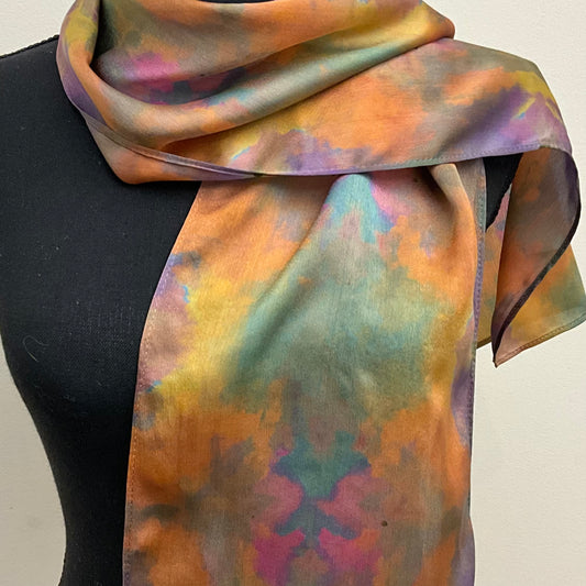 Small Ice Dye Silk Satin Scarf, Mantis Shrimp
