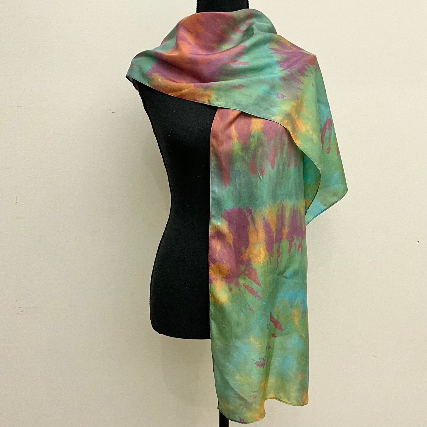 Large Ice Dyed Haboti Silk Satin Scarf, Mantis Shrimp