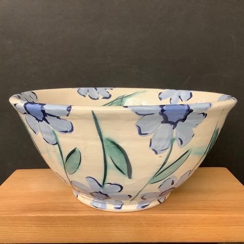 Deep White bowl with pale blue flowers