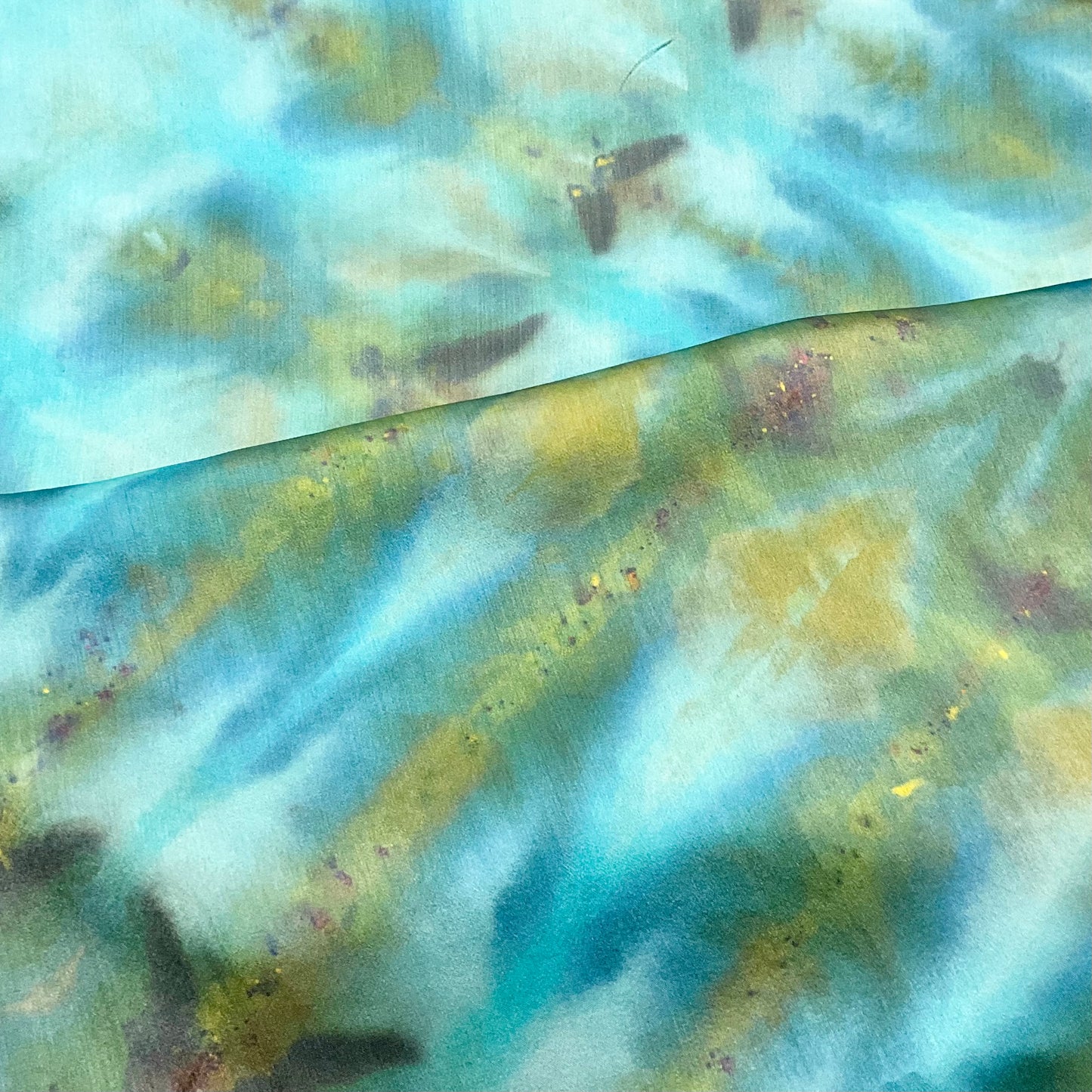 large Ice Dyed Silk Satin Scarf - Turquoise Colorway