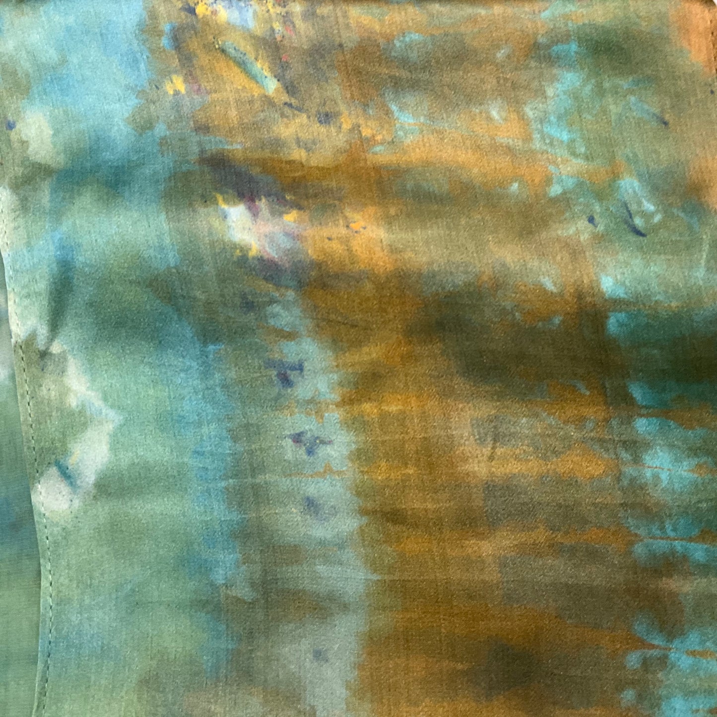 Narrow Ice Dyed Silk Satin Scarf - Turquoise Colorway