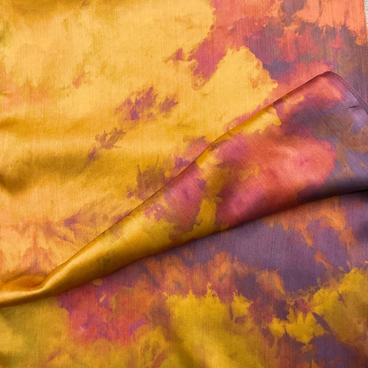 Large Ice Dyed Silk Satin Scarf, O'Keeffe Colorway