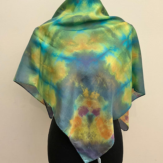 square Ice Dyed Silk Satin Square Haboti Scarf - Lalique Colorway
