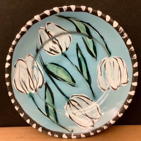 Small Plate Lt Blue White Tulips