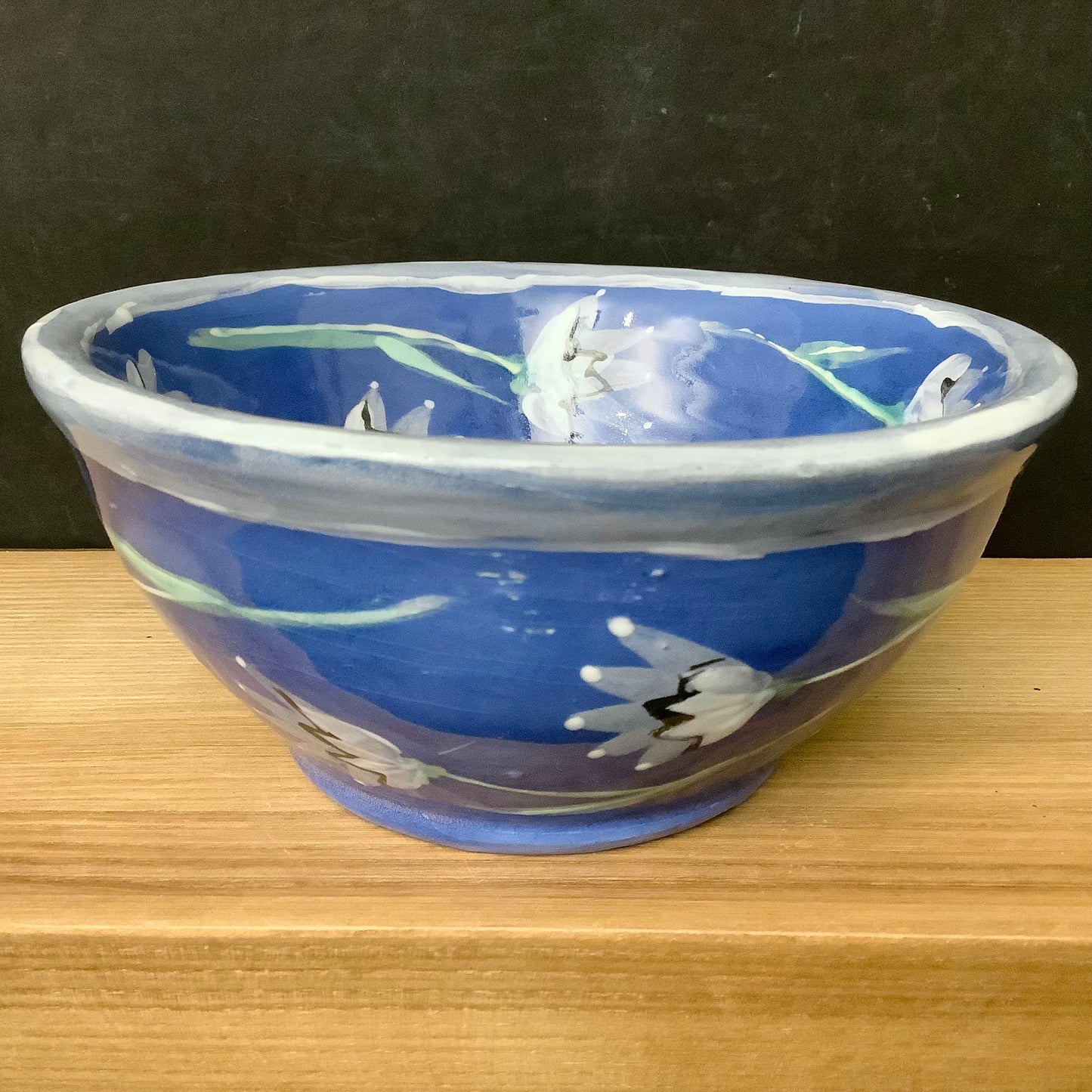 Small Brilliant Blue Bowl with Pale Blue Tulips