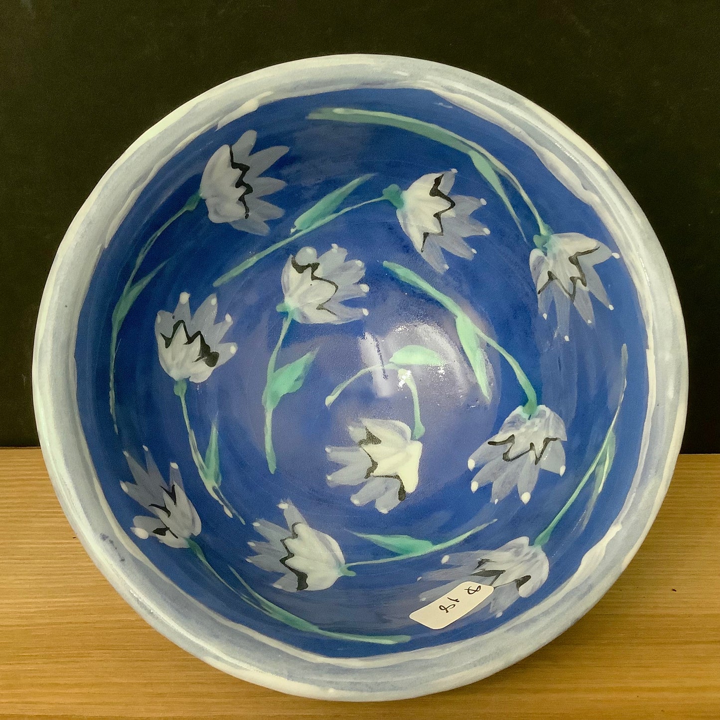 Small Brilliant Blue Bowl with Pale Blue Tulips
