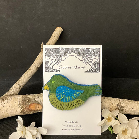 Bird Felt Pin in Dark Turquoise and Greens