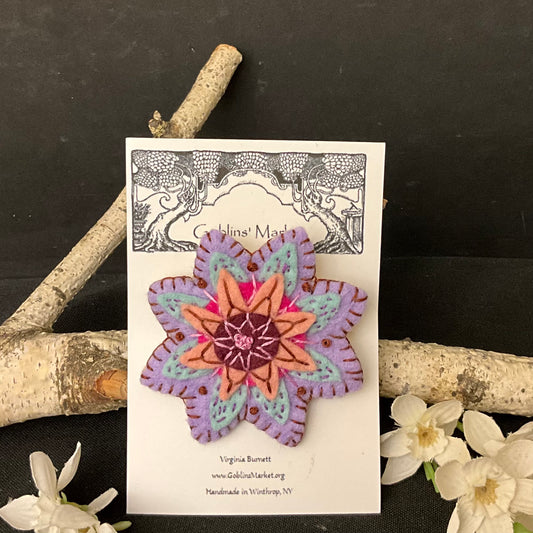 Floral Felt Pin in Lavender, Aqua and Peach