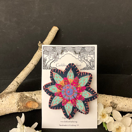 Floral Felt Pin in Aqua, Hot Pink and Cornflower Blue
