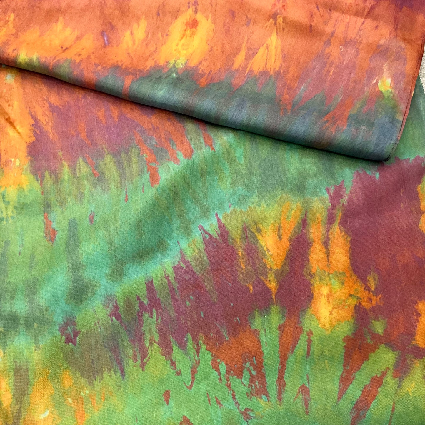 Large Ice Dyed Haboti Silk Satin Scarf, Mantis Shrimp