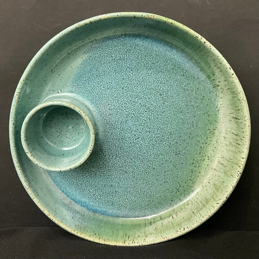 Chip & Dip Platter w Light Green & Turquoise Glaze