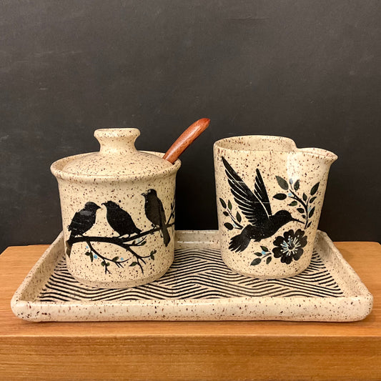 Cream and Sugar set w/ Tray and Wooden Spoon