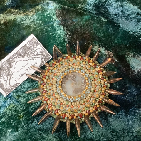 Bead Embroidery Sunburst Pin Agate & Czech Glass