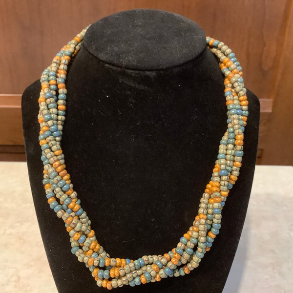 Bon Bead Choker Blue and Rust Tones