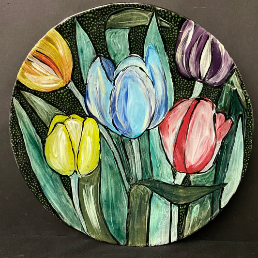 Large Plate Multi-colored Tulips