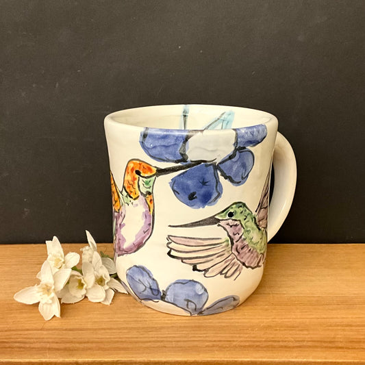 Mug with Hummingbirds and Blue Flowers