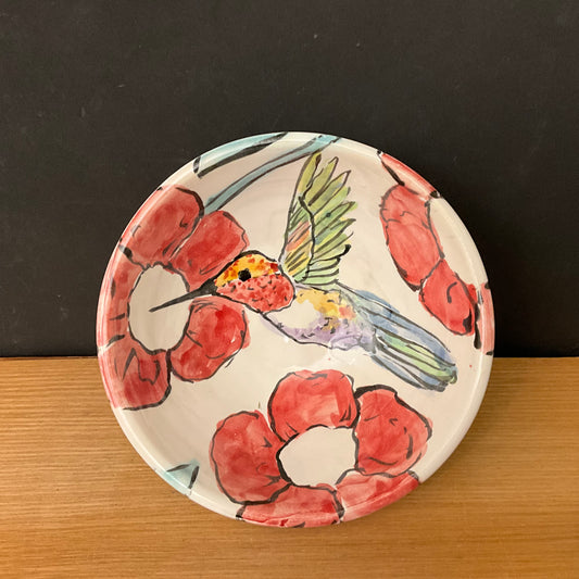 Petite Bowl with Hummingbird and Red Flowers