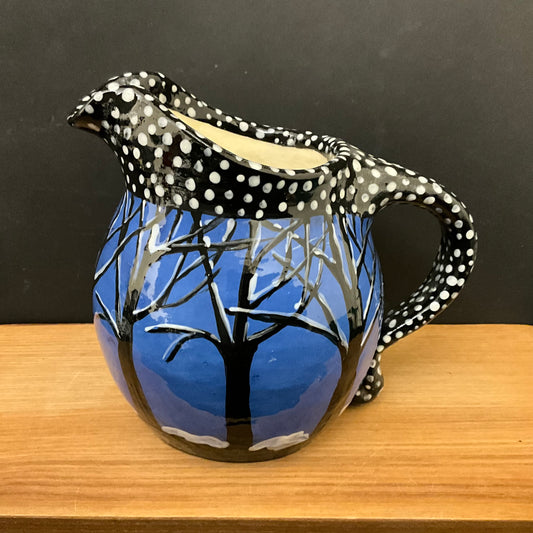Deep Blue Pitcher with Winter Trees