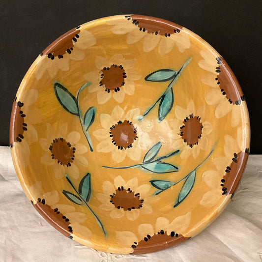 Deep Golden Bowl with Yellow Flowers