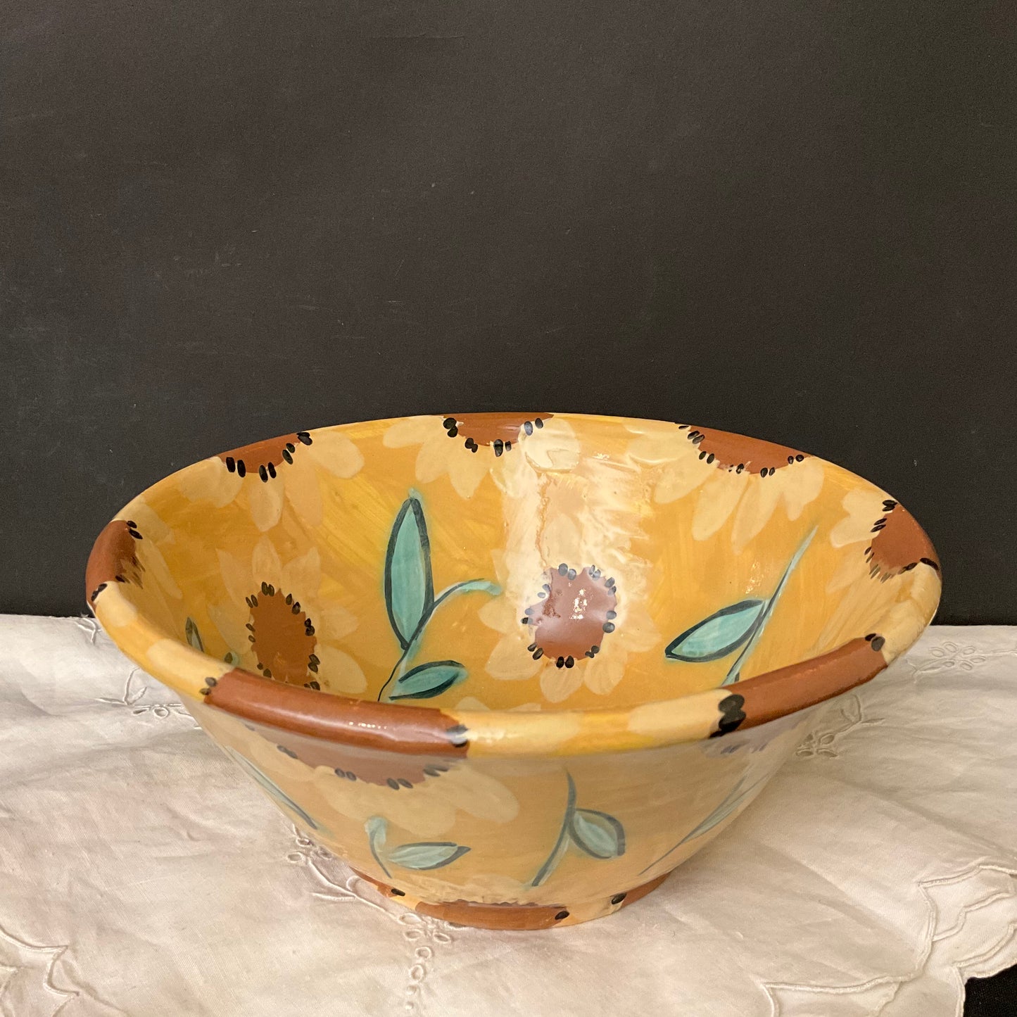 Deep Golden Bowl with Yellow Flowers