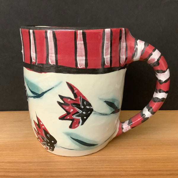 White Mug Red Flowers & Black Details