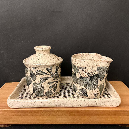 Gingko Leaf Cream and Sugar set w/ Tray