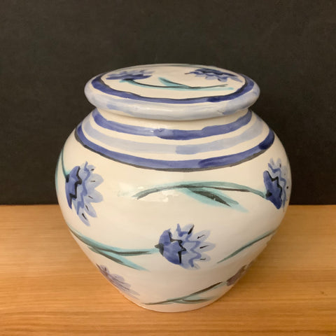 White Ginger Jar with Pale Blue Flowers