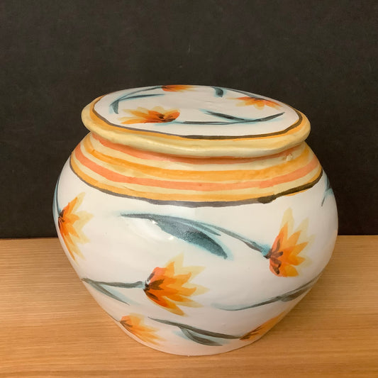 White Ginger Jar with Orange Flowers
