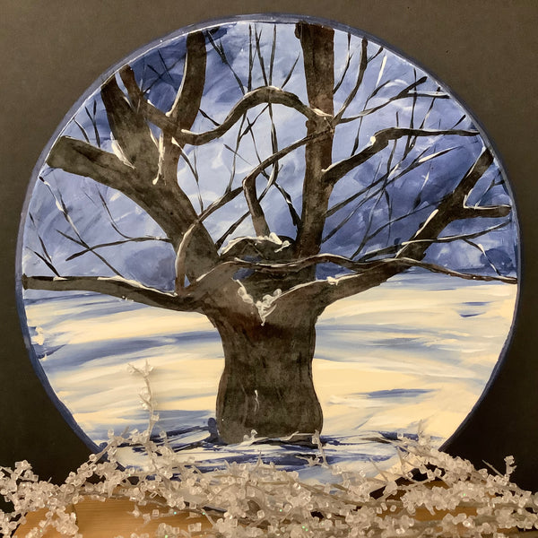Round Platter with Winter Tree