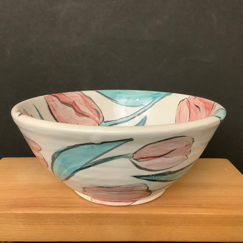 White Bowl with Pink Tulips