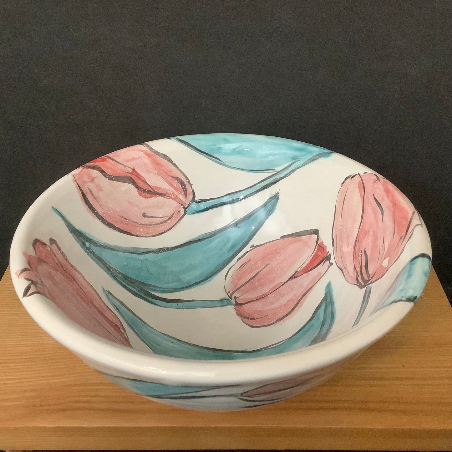 White Bowl with Pink Tulips