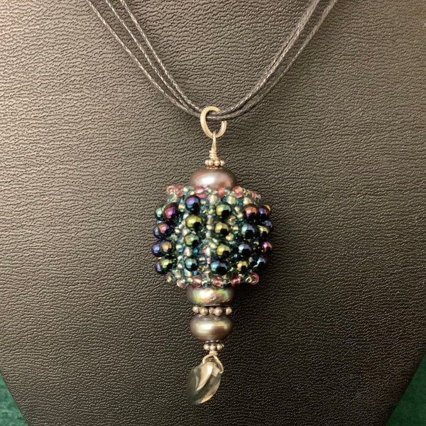 Pendant with Beaded Beads on Black Cords