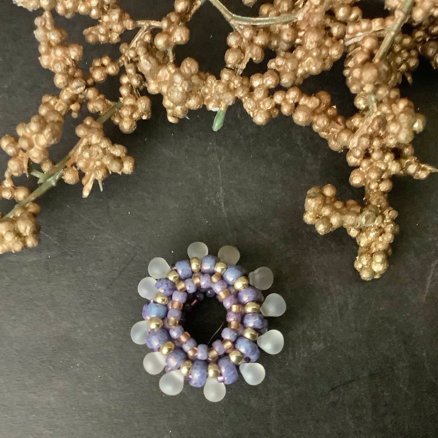 Beaded Bead Lilac with White Droplets
