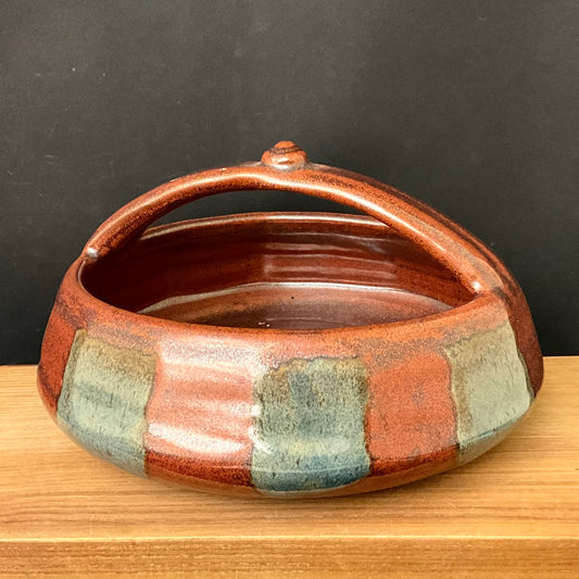 Handled Basket in Blue with Brown Design Details