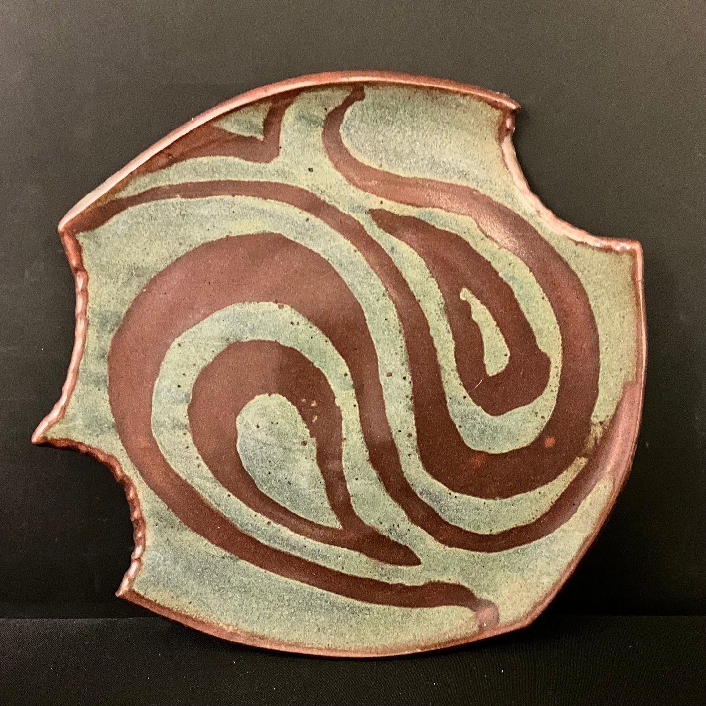 Free Form Plate in Blue with Brown Design Details
