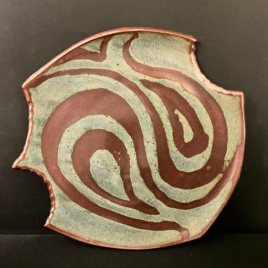 Free Form Plate in Blue with Brown Design Details